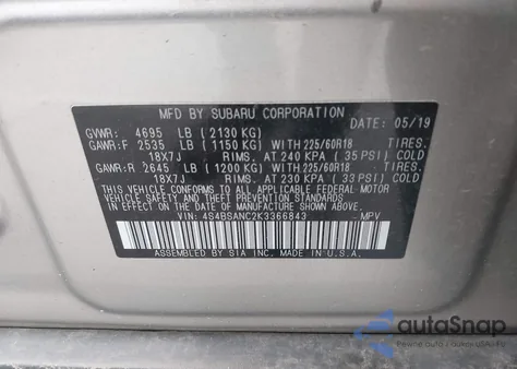 2019 Subaru Outback 2.5I Limited from USA, damaged, VIN 4S4BSANC2K3366843